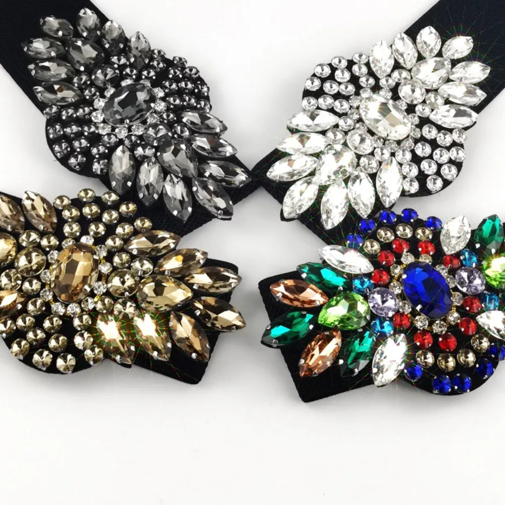 Crystal Flower Wide Elastic Belt | Stage & Dressy