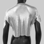 Metal Sequin Crop Cardigan - V-Neck Festival Performance Top