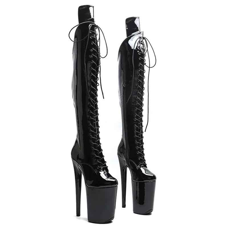 23CM Patent Platform Pole Dance Boots - Ultra High Heel Shiny Performance Boots