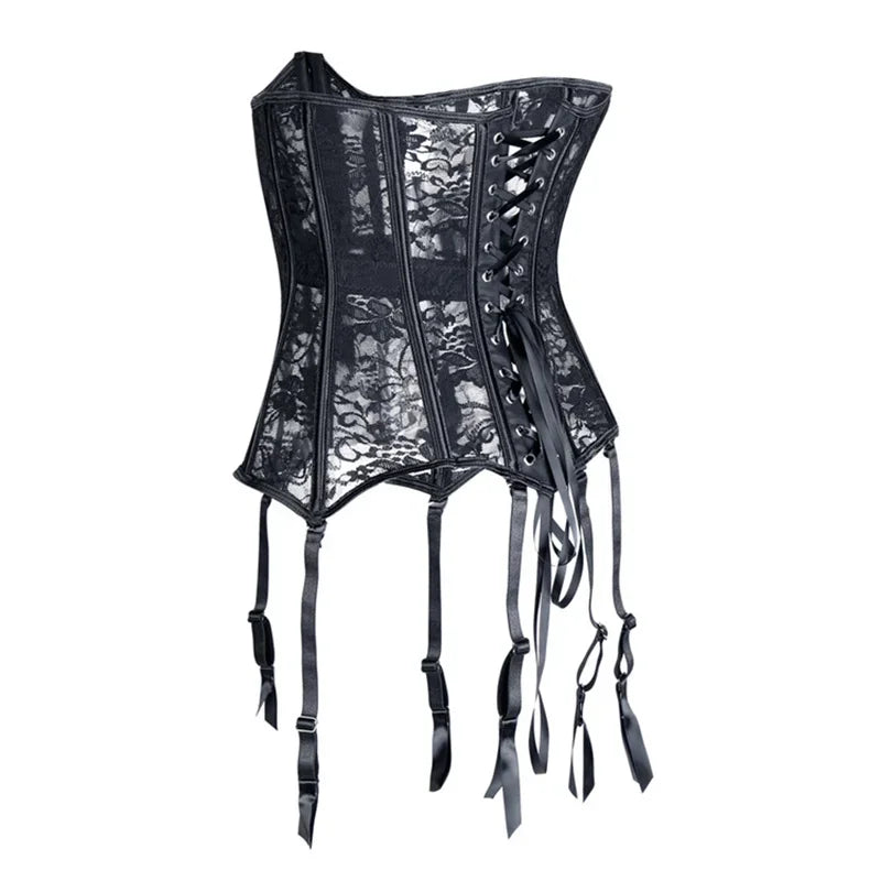 Floral Lace Overbust Corset | Garter Straps | Plus Size