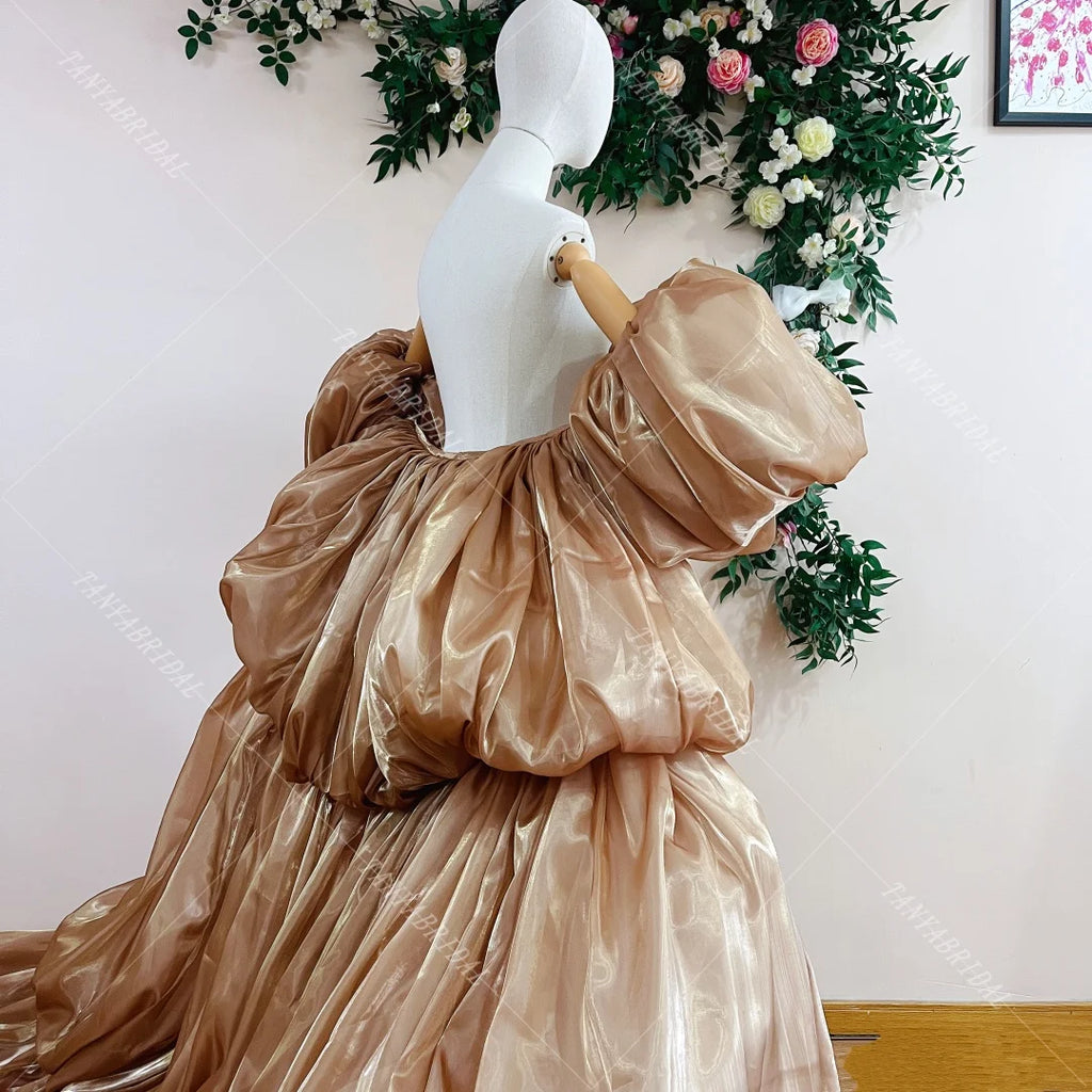 Shiny Organza Cape | Puffy Sleeves & Tiered Train | Pageant & Prom