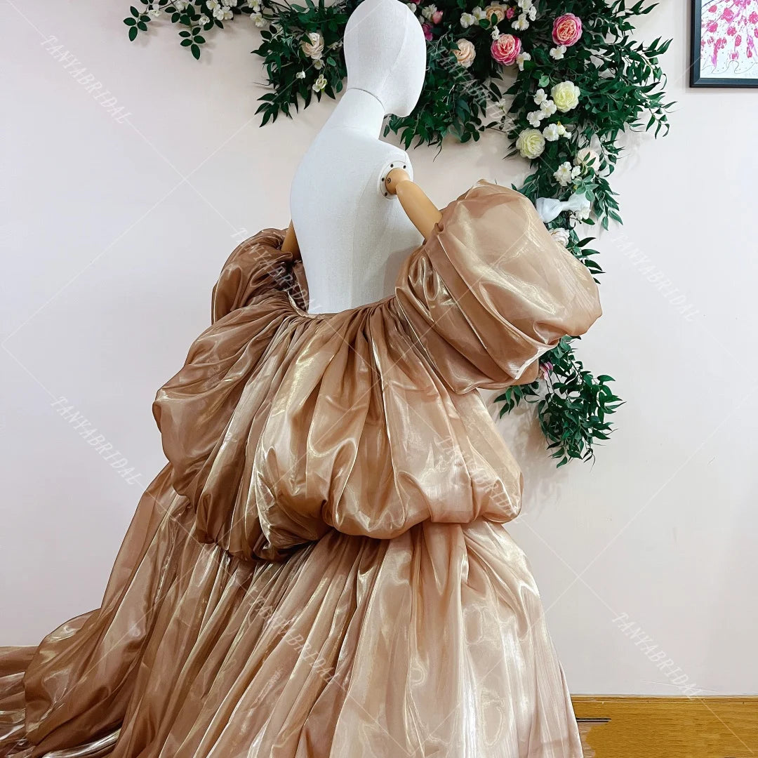 Shiny Organza Cape | Puffy Sleeves & Tiered Train | Pageant & Prom