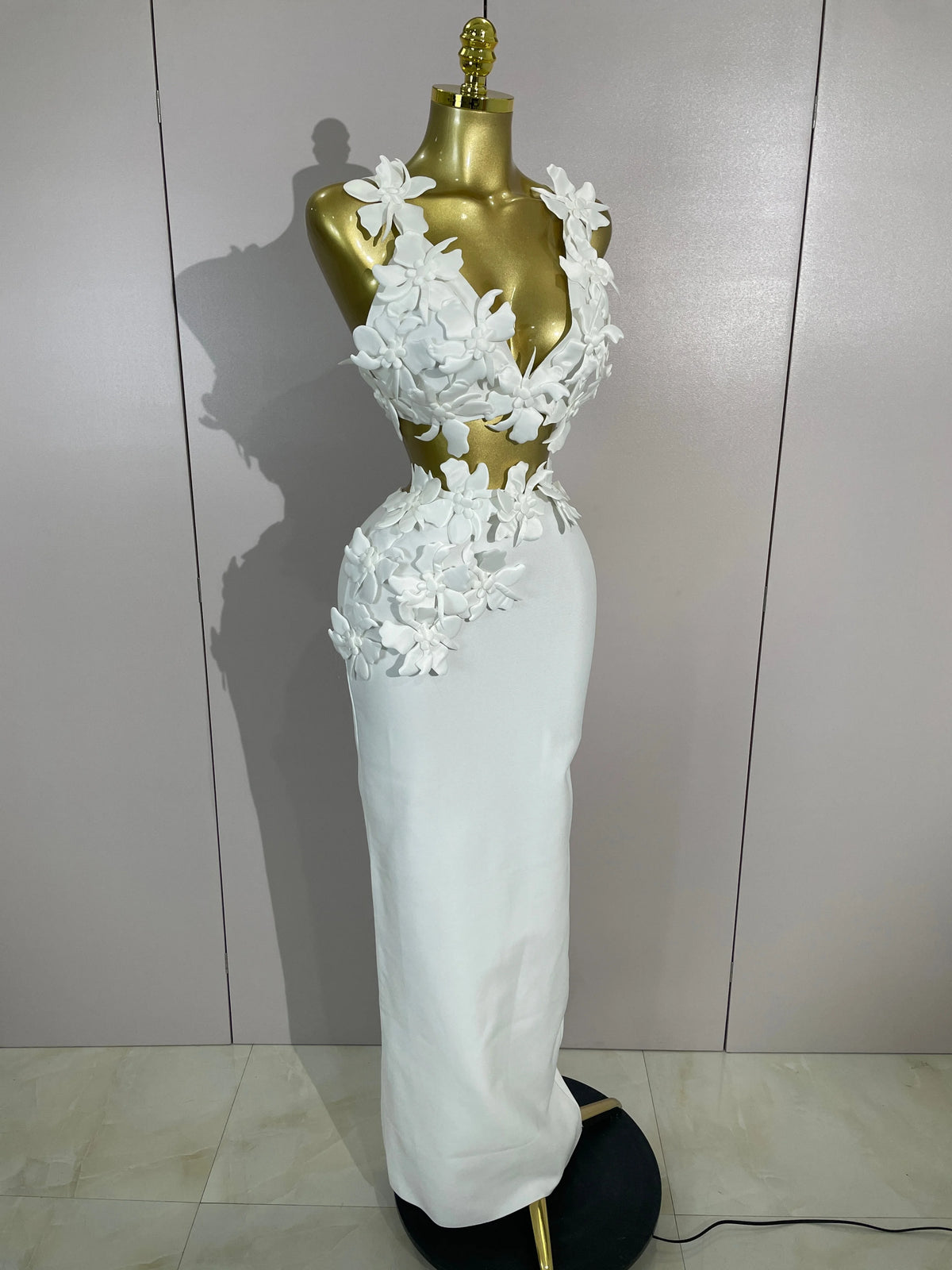 3D Floral Bodycon Maxi Dress | V-Neck | Pageant