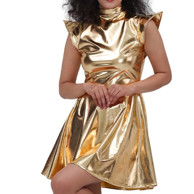 Holographic Pleated Dress | Turtleneck | 9 Colors