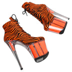 8-Inch Zebra Print Transparent Ankle Boots - Platform Dance Boots