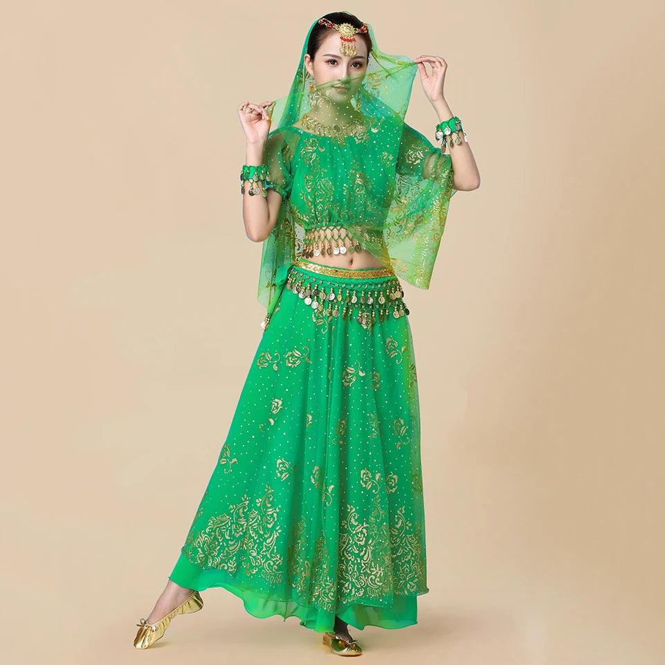 Bollywood Belly Dance Costume | 5-Piece Set with Veil & Headpiece