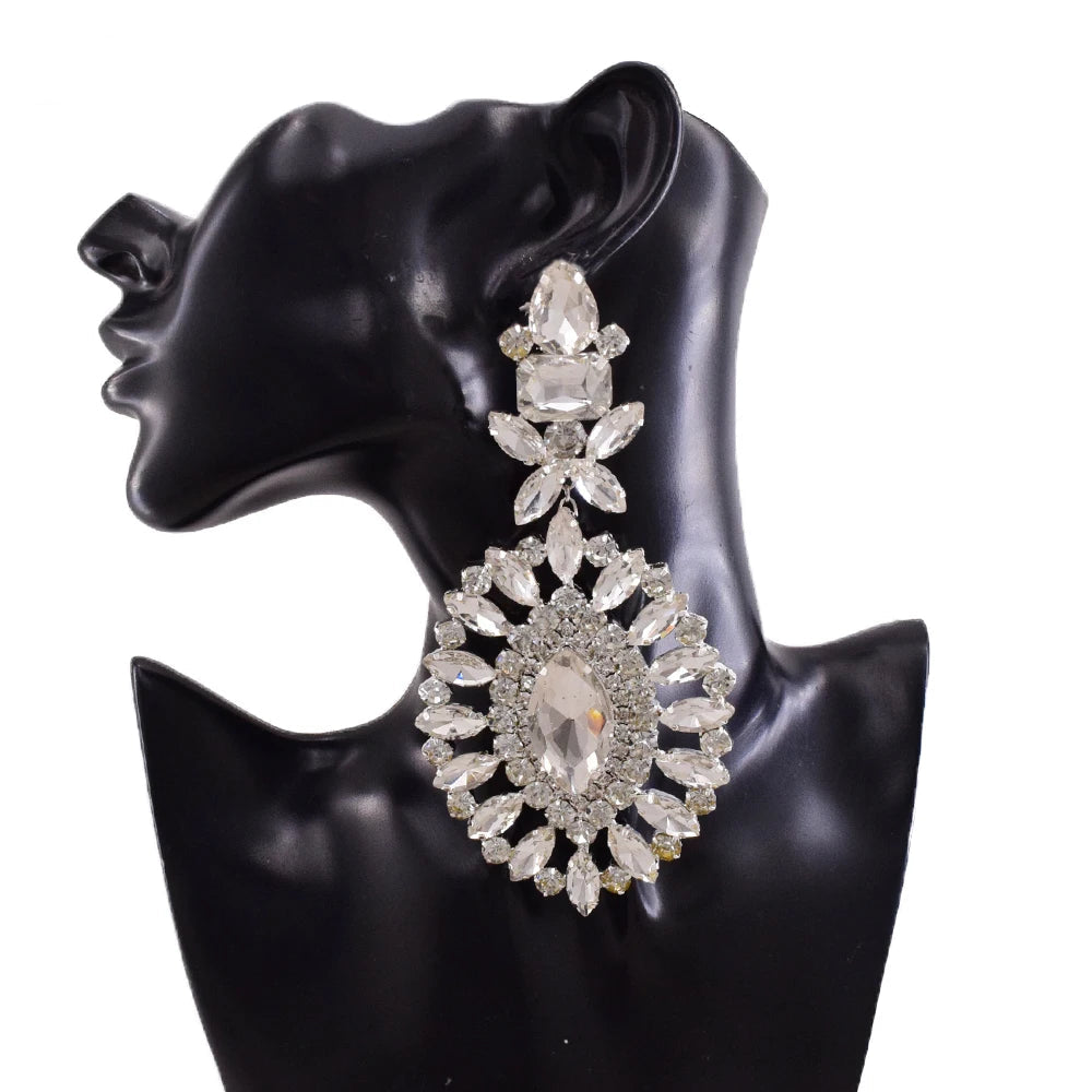 Oversized Crystal Drop Earrings | Clip-On | 13.8cm