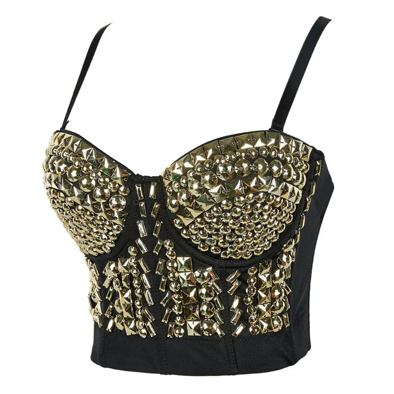 Rhinestone Beaded Bustier Bra Top | Stage & Party