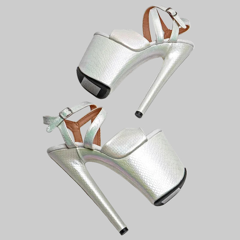 8-Inch Snakeskin Platform Heels - Exotic Pole Dance Sandals