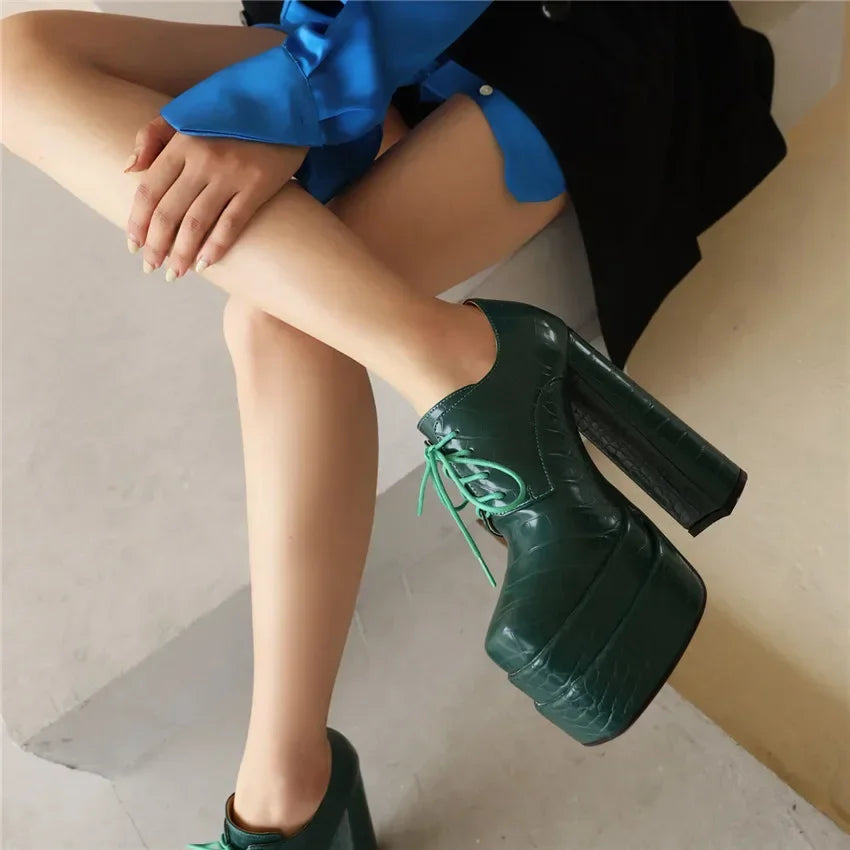 Platform Derby Heels | Croc-Effect | 14.5cm