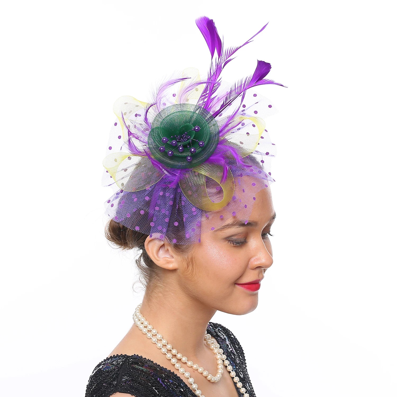 Feather Flower Fascinator Hat | Floral Mesh Headband | 36 Colors