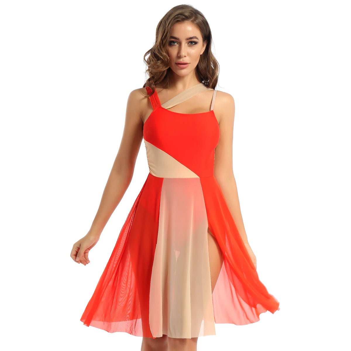 Lyrical Dance Dress | Color-Block Split Mesh
