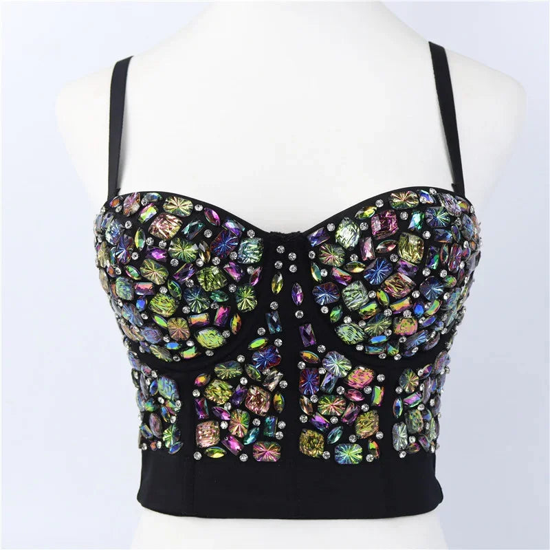 Rhinestone Beaded Bustier Bra Top | Stage & Party
