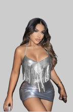 Metal Sequin Tassel Deep V-Neck Halter Crop Top