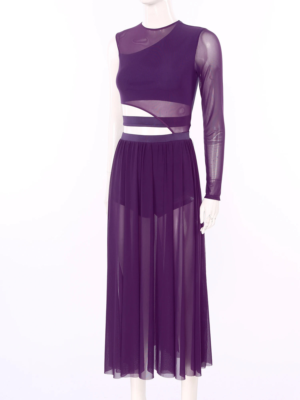 Lyrical Dance Dress | Asymmetric Cutout Mesh