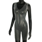 Crystal Fishnet Mini Dress - Rhinestone Mesh Party Dress