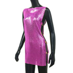Metallic Sequin Mini Dress - Backless Sheer Party Dress