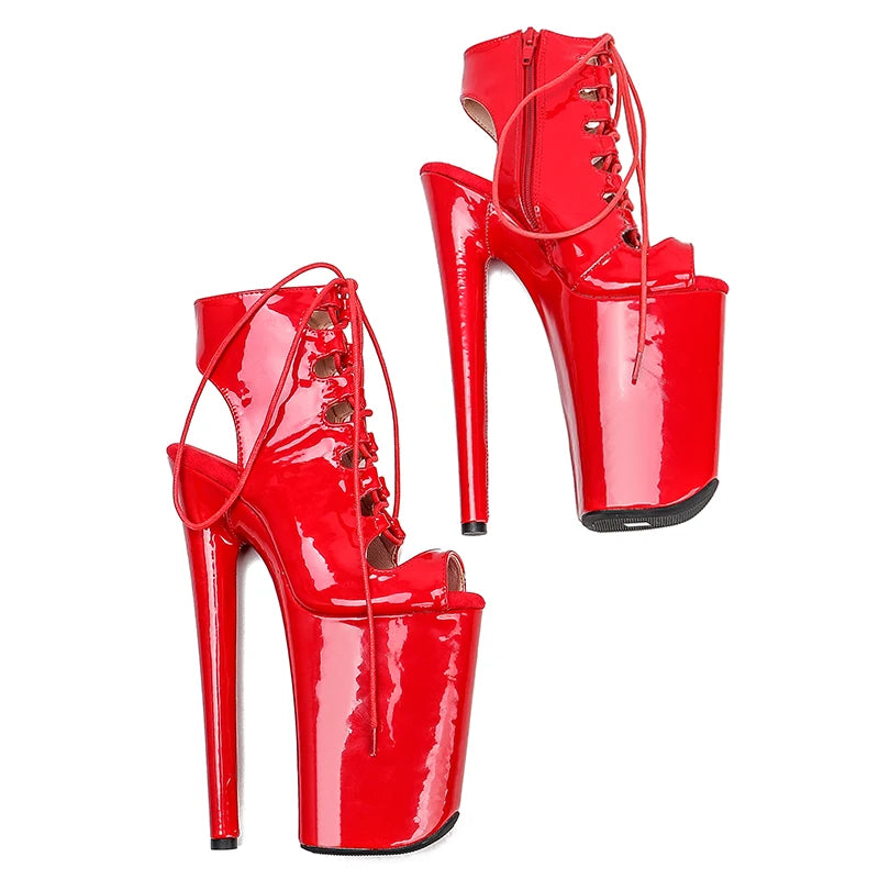 Patent Leather Open-Toe Ankle Boots 23cm - Platform Pole Dance Heels