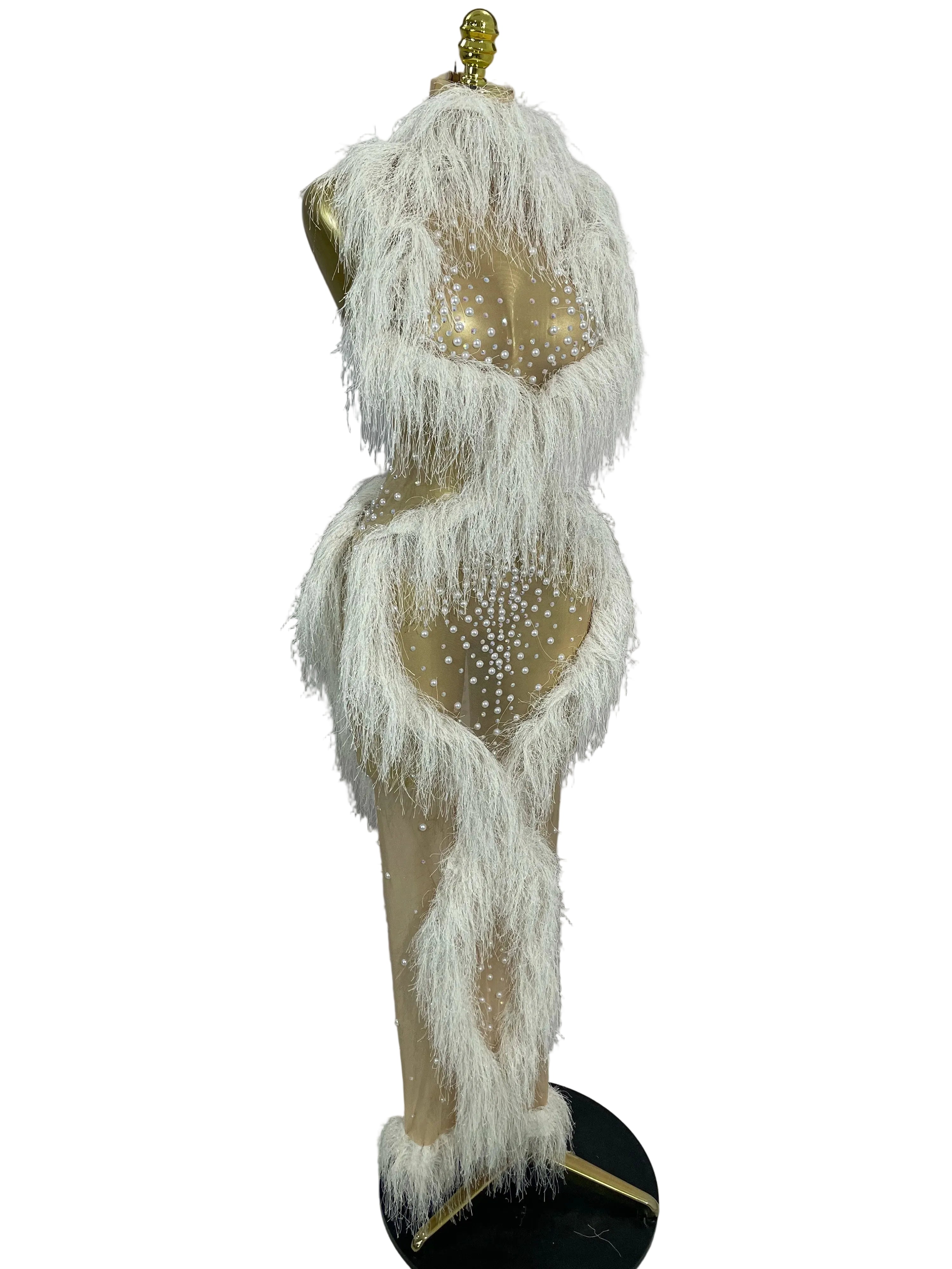 Pearl Tassel Mesh Gown | See-Through | Ankle-Length