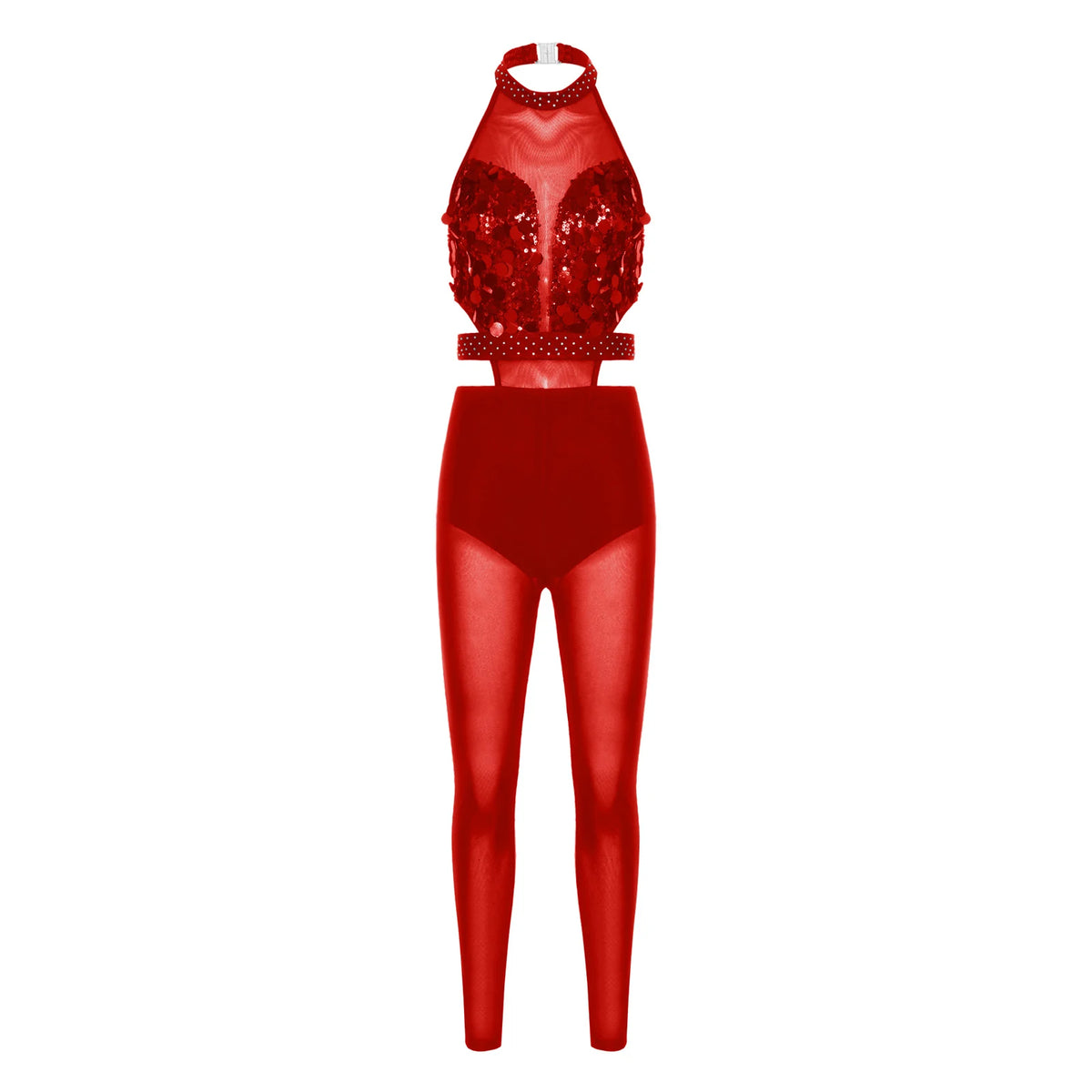Women's Rhinestone Gymnastics Unitard | Mesh Patchwork & Asymmetric Shoulder | Performance Jumpsuit