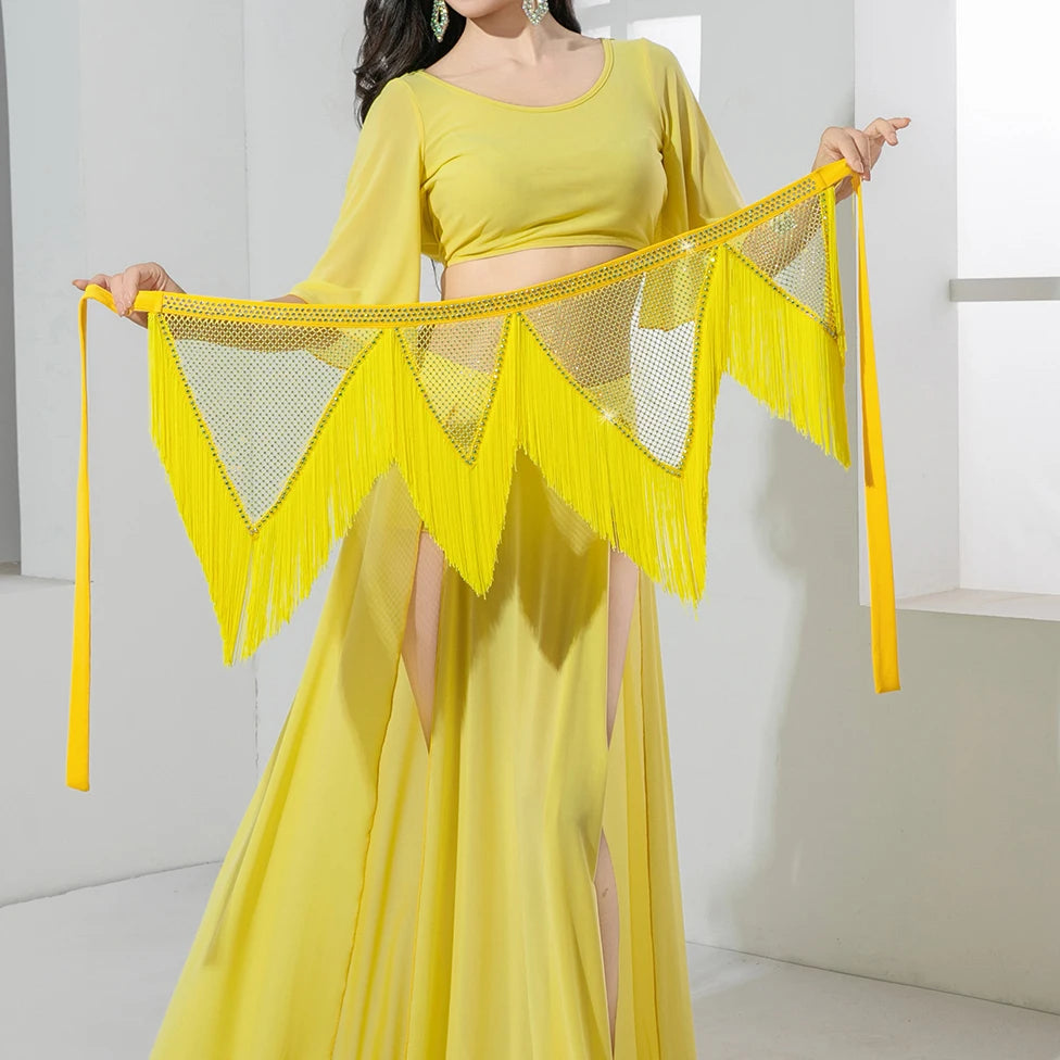 Belly Dance V-Shape Hip Scarf | Fringe & Fishing Net | 5 Colors