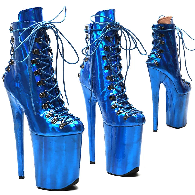 Holographic Lace-Up Pole Dance Boots – High Heel Stage Shoes