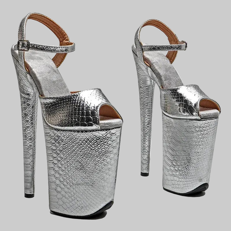 23CM Snake Print Platform Sandals - Open Toe 9 Inch High Heel Pole Dance Shoes
