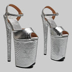 23CM Snake Print Platform Sandals - Open Toe 9 Inch High Heel Pole Dance Shoes
