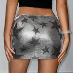 Metallic Star Sequin Mini Skirt - Side Split Chain Detail Performance Skirt