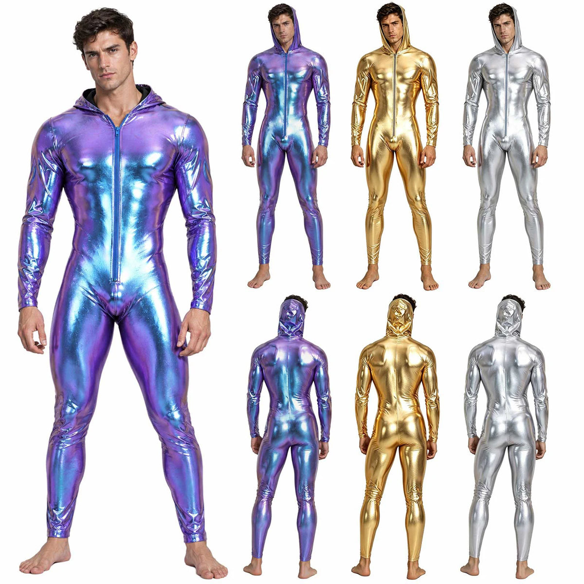 Men’s Metallic Jumpsuit | Hooded Zip-Front