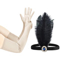 1920s Accessory Set | Feather Headband & Gloves