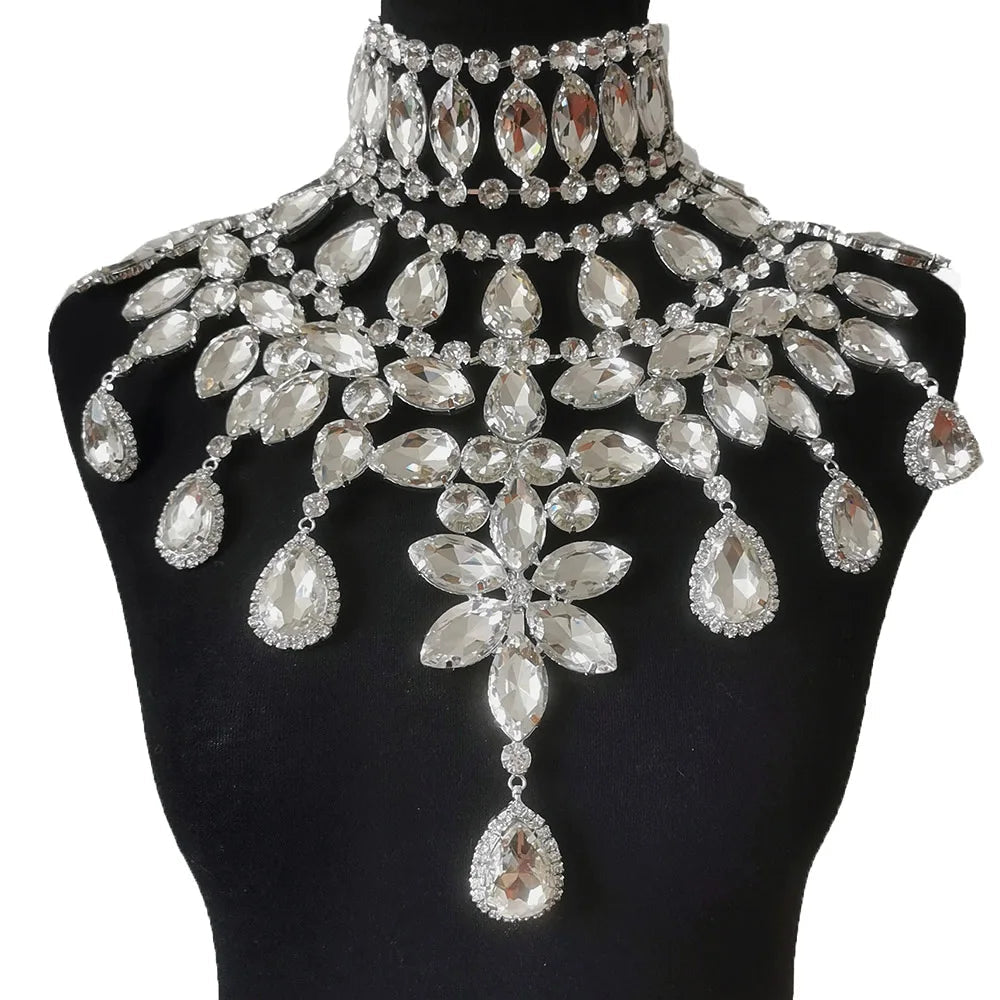 Crystal Rhinestone Statement Necklace & Choker Set | Drag & Stage | 7 Colors