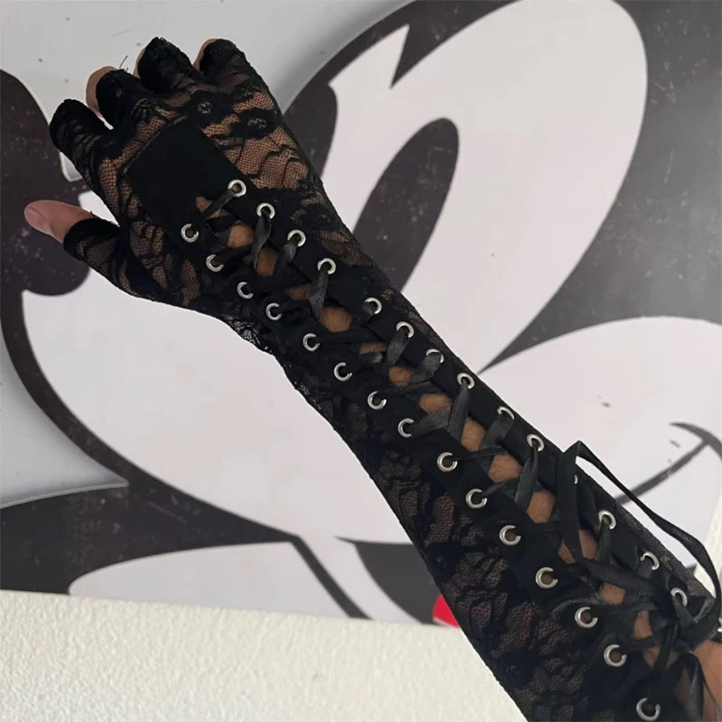 Lace-Up Fingerless Gloves | Gothic