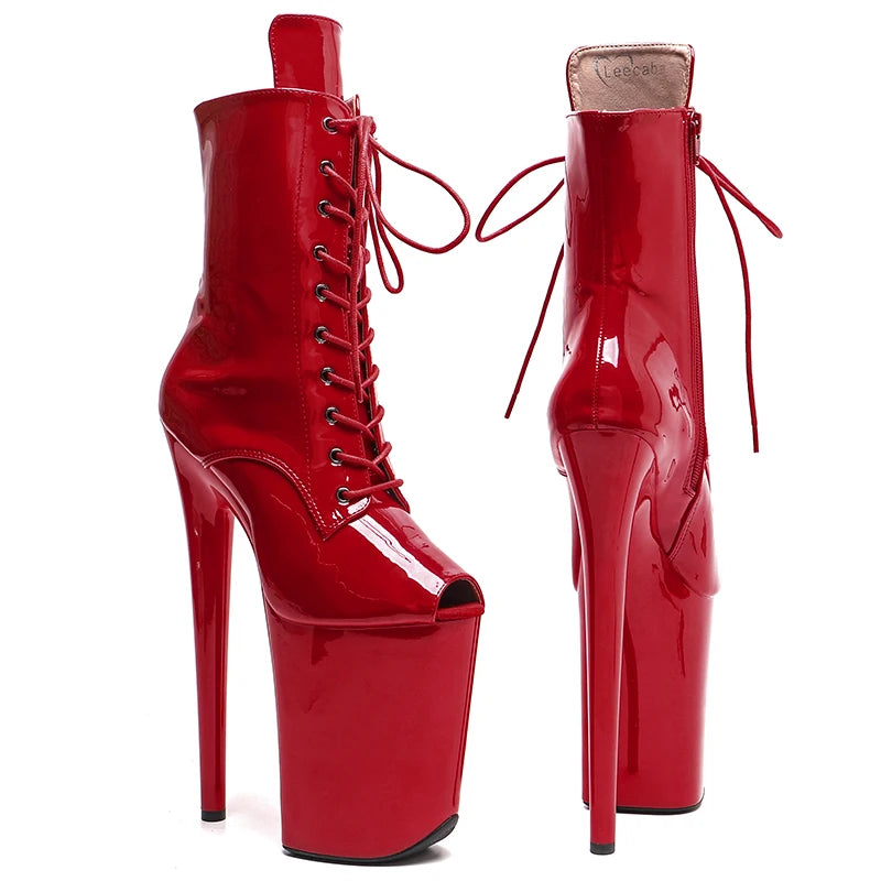 9-Inch Glitter Platform Ankle Boots - Open Toe High Heel Performance Boots