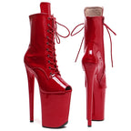 9-Inch Glitter Platform Ankle Boots - Open Toe High Heel Performance Boots