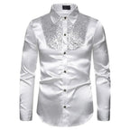 Men's Satin Sequin Shirt | Sequin Collar Panel | Stage
