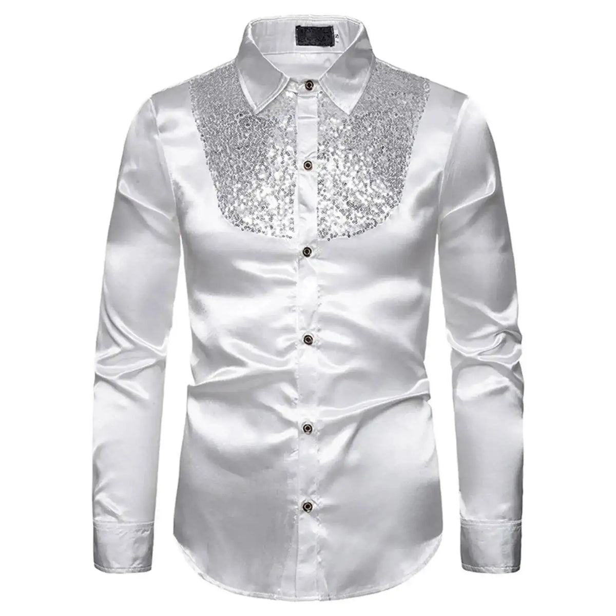 Men's Satin Sequin Shirt | Sequin Collar Panel | Stage