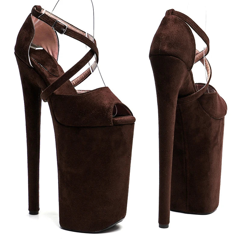 26CM Platform Pole Dance Heels - Suede High Heel Exotic Dancer Sandals