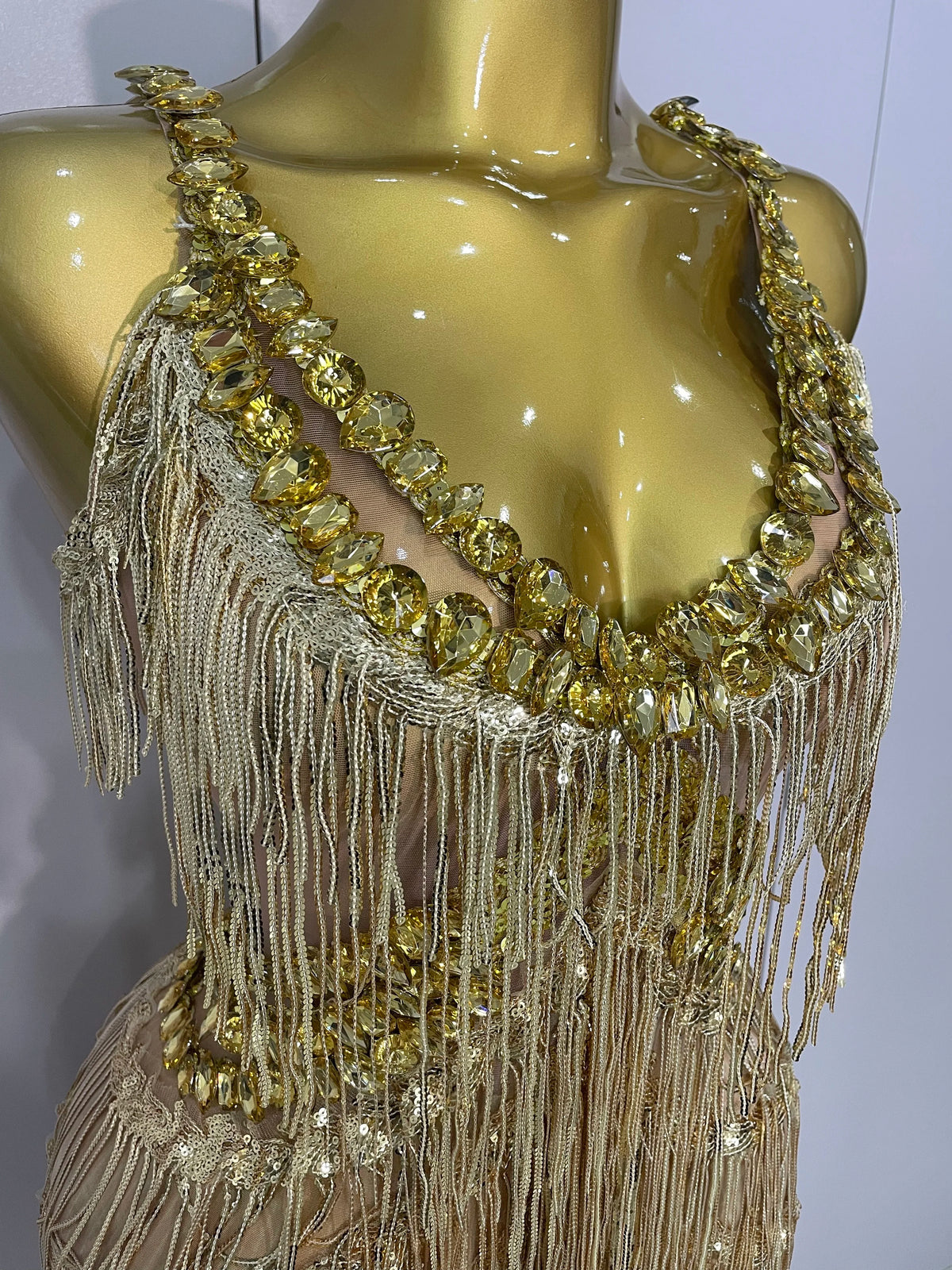 Gold Sequin Fringe Jumpsuit | Wide-Leg | Stage