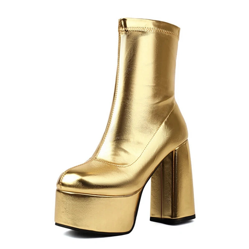 Stretch Platform Ankle Boots | Square Heel | 12.5cm | EU 34–48
