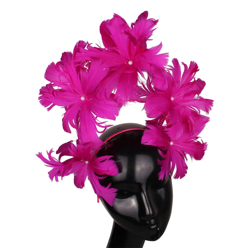 Feather Flower Headdress | Stage & Bridal Headpiece | 16 Colors
