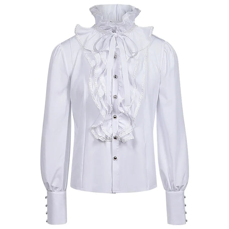 Gothic Stand Collar Pleated Shirt | Rhinestone | Black & White | S-2XL