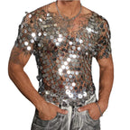 Men’s Sequin Mesh Top | Silver Discs