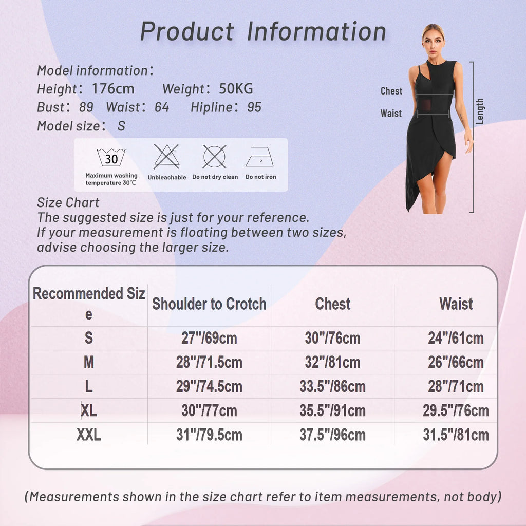 Women's Asymmetric Hem Dance Dress | Mesh & Lace Patchwork | Lyrical, Latin & Performance