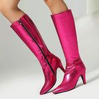 Metallic Knee-High Boot | Pointed Toe Stiletto | 8.5cm Heel