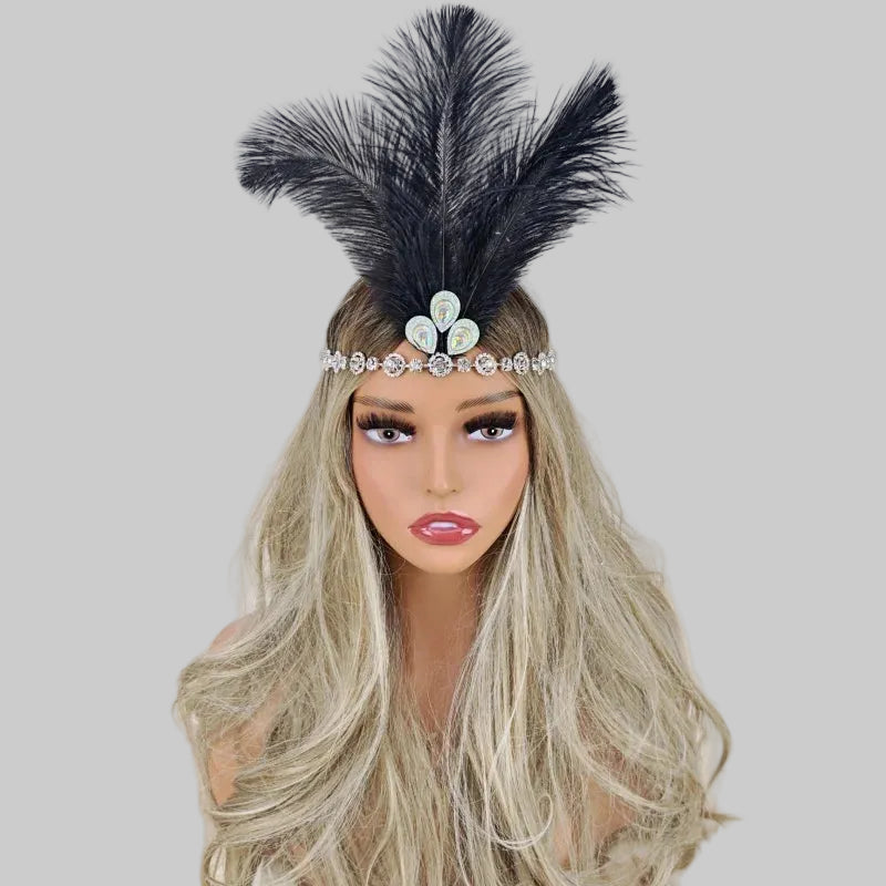 Crystal Crown Feather Headpiece - Diamond Chain Performance Headdress