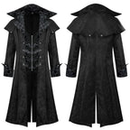 Jacquard Trench Coat | Gothic Medieval | Black & Maroon
