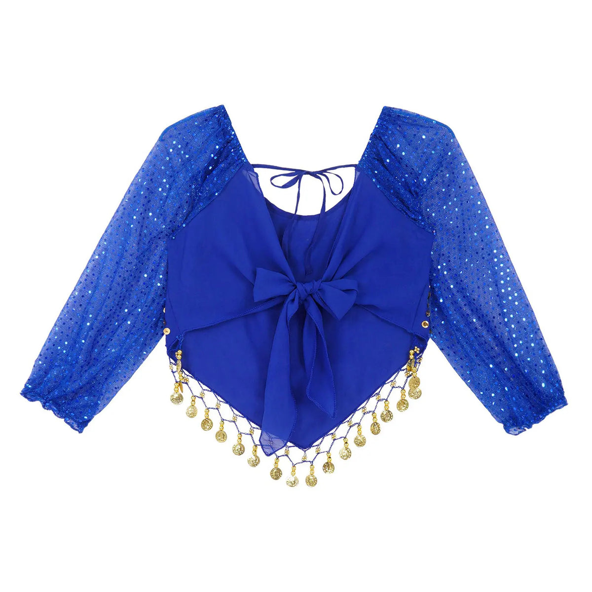 Sequined Belly Dance Crop Top | Coin & Bell Trim | Lace-Up Back