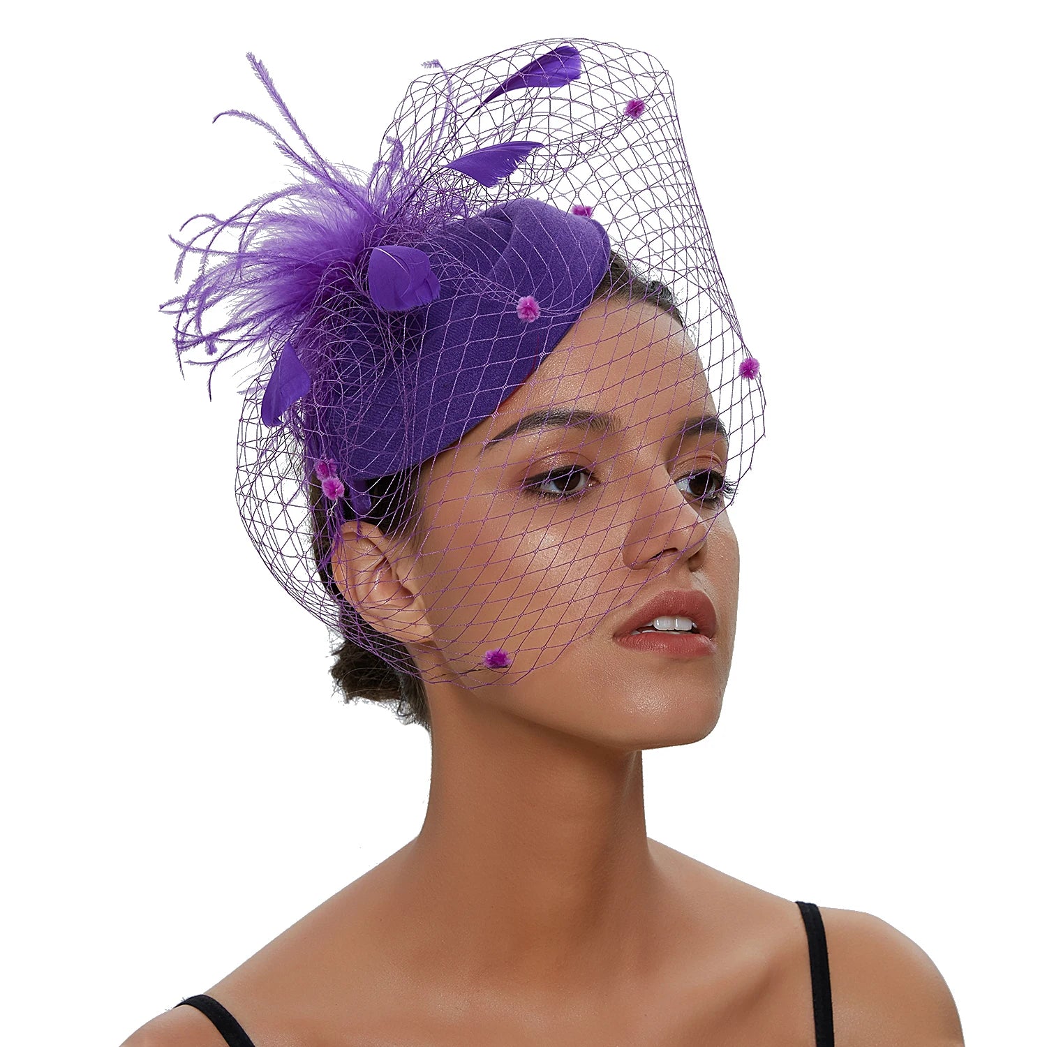 Pillbox Fascinator Hat | Fishnet Veil & Feather | 11 Colors