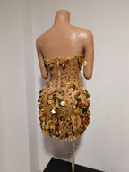 Coin Sequin & Rhinestone Mini Dress | Strapless | Gold & Silver